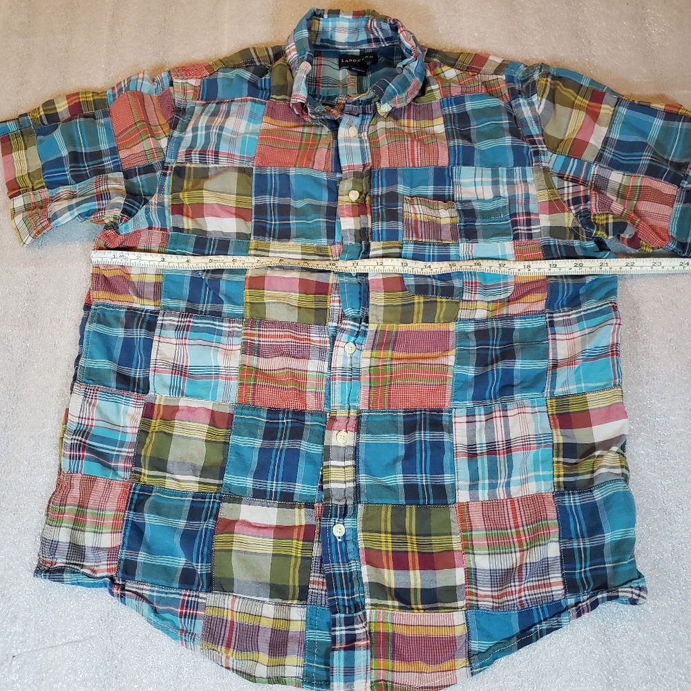 Lands End Men's Medium Patchwork Madras Plaid Sho… - image 8